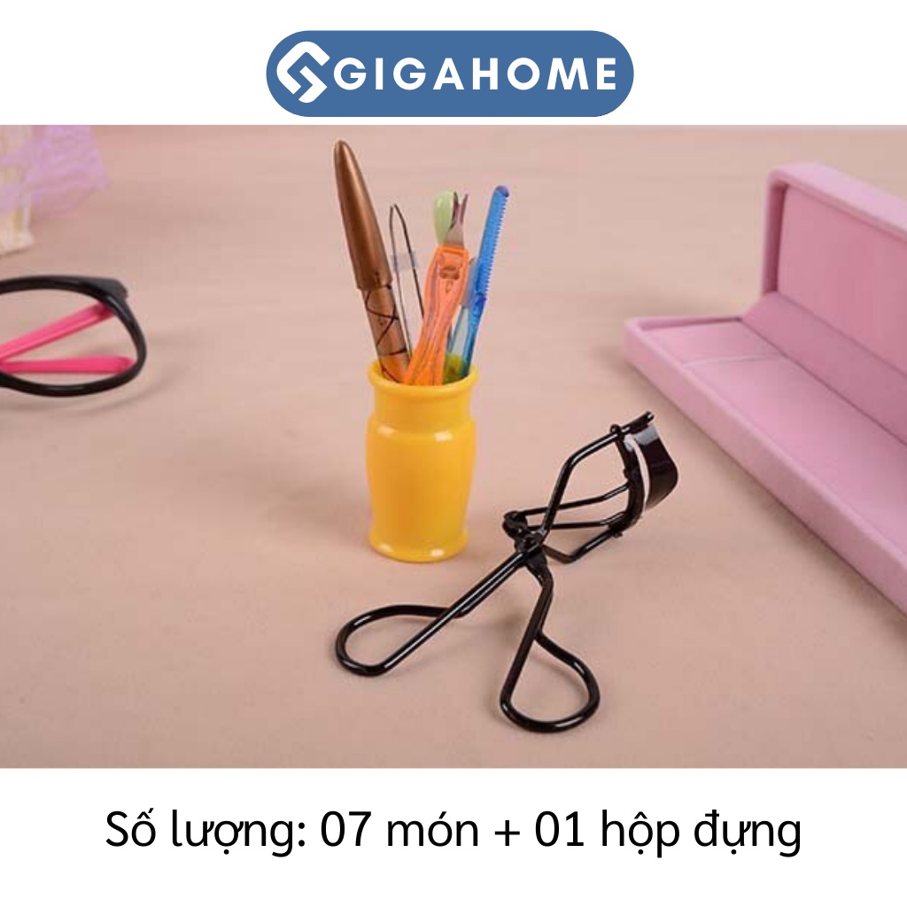Bộ 7 Món Trang Điểm Mắt GIGAHOME Gồm Mascara, Kẹp Bấm Mi, Cọ Tán, Lược, Chì Kẻ Mày... 9609