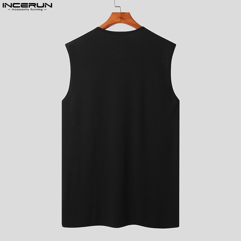 Áo ba lỗ INCERUN cổ tròn dáng rộng màu trơn thời trang dành cho nam