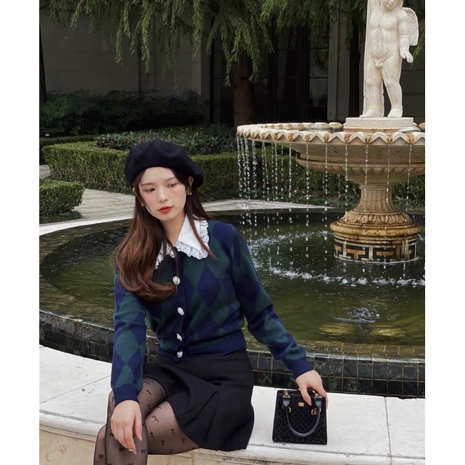 Áo cardigan dài tay hoạ tiết quả trám TRIỆU LỘ TƯ phong cách vintage SAM SAM BOUTIQUE