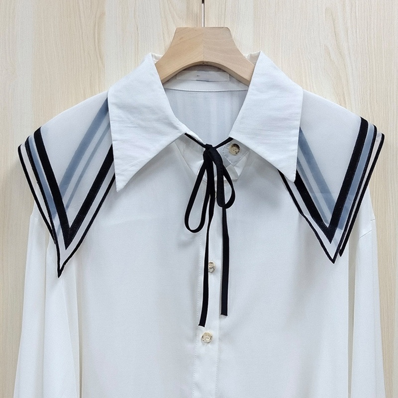 Khăn Choàng Cổ Giả Hai Lớp Thêu Họa Tiết Màu Sắc Tương Phản Thời Trang Cho Nữ Sinh