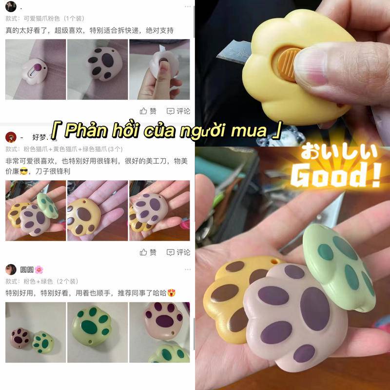 ⭐ iLado ⭐ 【1 PC】 Dao tiện ích dao mini dấu chân mèo xinh xắn Dao Rọc Giấy Bỏ Túi Mini móc khoá cute anime In Họa Tiết Hoạt Hình chất lượng cao Tiện Lợi Cuộn Rút dụng cụ mở thùng carton trang trí di động cute