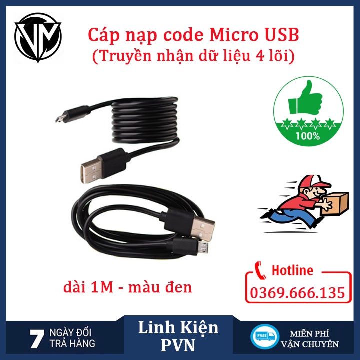 Cáp nạp code cho NodeMCU ESP8266 CH340/CP2102, ESP32, sạc điện thoại tốc độ cao