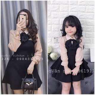 Váy tơ hồng buộc nơ cho mẹ và bé
