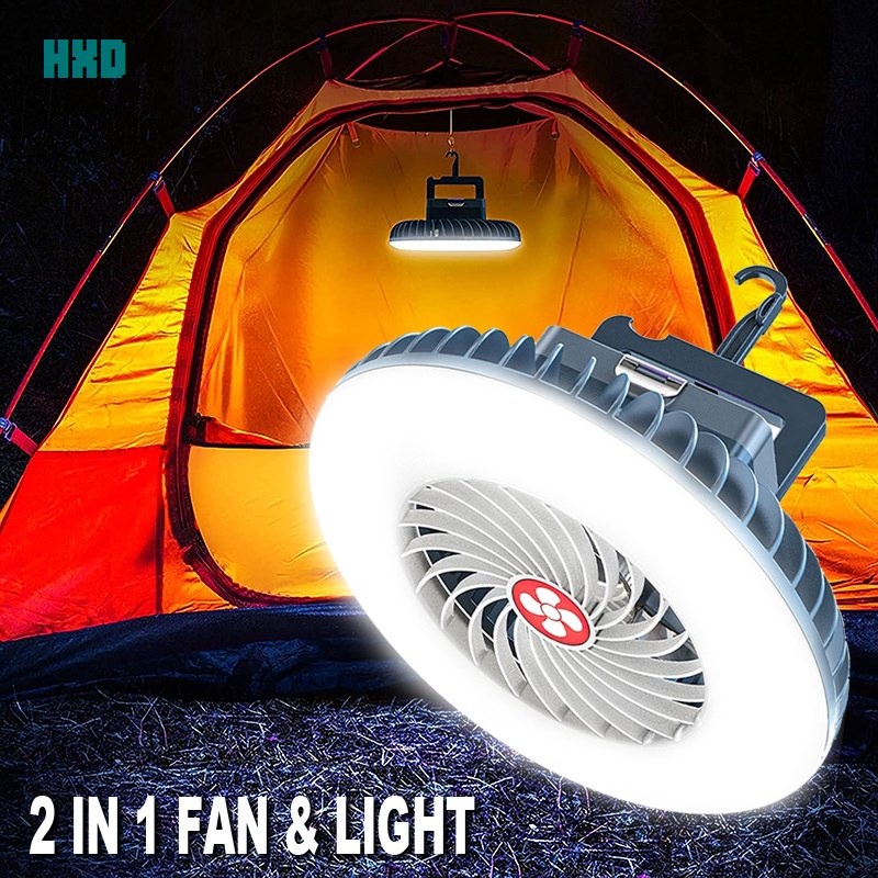 Quạt làm mát 2 trong 1 tích hợp đèn có thể sạc lại kèm móc treo tiện dụng cho bão