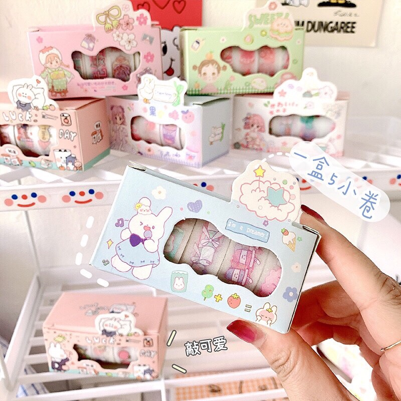 Washi Sticker pilu sét 5 cuộn Băng Dán ánh nhũ dùng để trang trí sổ tay, nhật ký đáng yêu đa năng tiện dụng