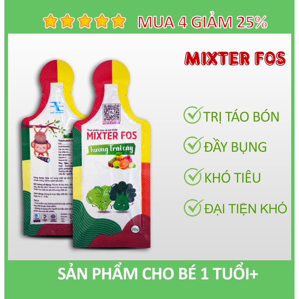 Mixter Fos (5 gói) hỗ trợ giảm táo bón cho bé hiệu quả (ăn dạng thạch, vị trái cây) chính hãng