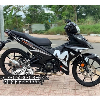 Tem rời exciter 150 movistar dán xe đen phối tem trắng cam