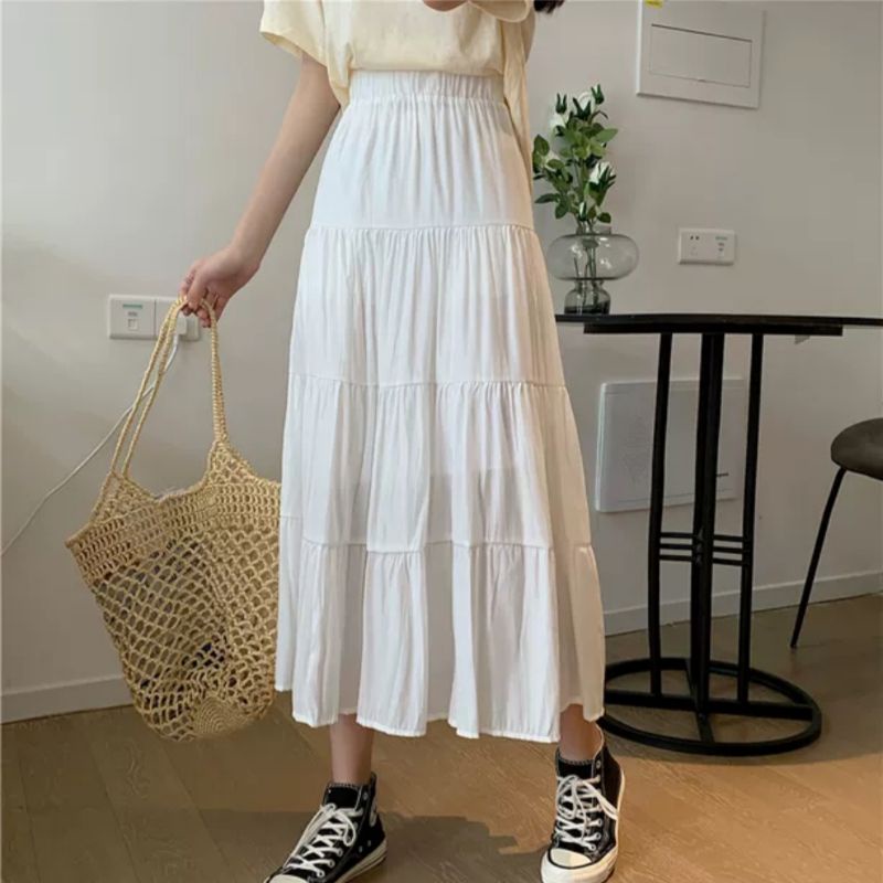 Chân váy midi xòe 4tầng dáng dài ulzzang hàn quốc