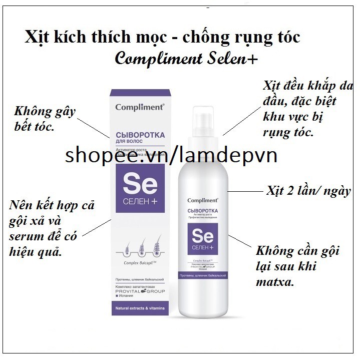 Dầu Gội - Xịt - Serum & Dầu Xã Tóc SE Selen Compliment Kích Mọc Tóc Giảm Rụng Nga