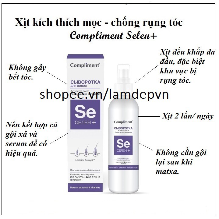 Dầu Gội - Xịt - Serum &amp; Dầu Xã Tóc SE Selen Compliment Kích Mọc Tóc Giảm Rụng Nga