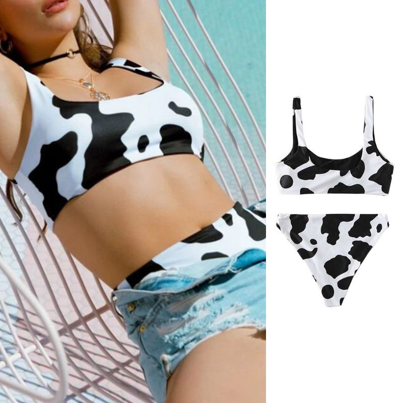 Bộ Bikini Nữ In Họa Tiết Bò Sữa Quyến Rũ