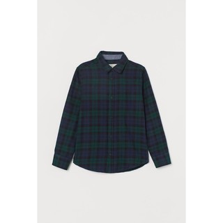 Áo sơ mi caro xanh bé trai lớn HM H&M người lớn mặc vừa_hàng chính hãng authentic