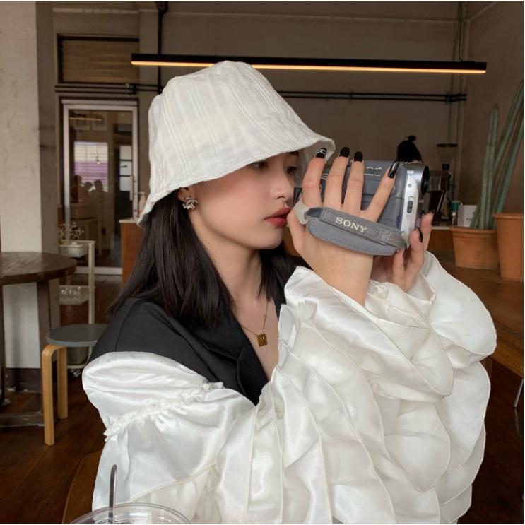 Mũ Bucket Hàn Quốc đi chơi chụp ảnh xinh vải vân sọc trơn nón vành nữ phong cách unisex thời trang cá tính