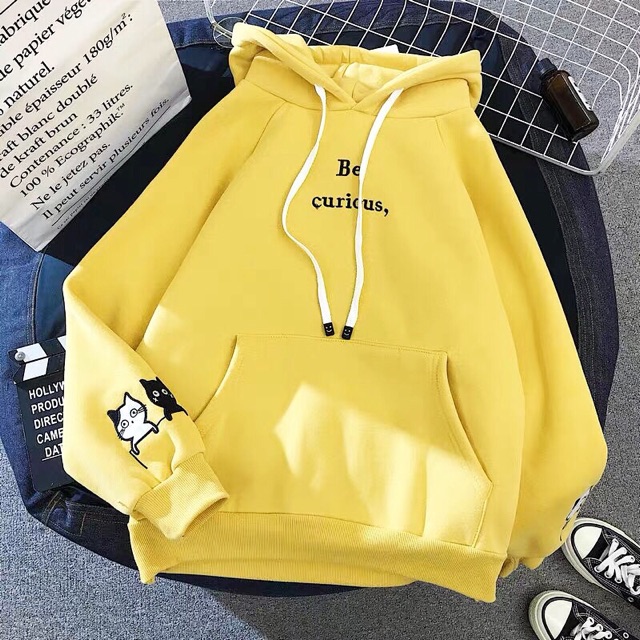 Áo hoodie vải nỉ lót bông dày dặn thêu Be Curious | BigBuy360 - bigbuy360.vn