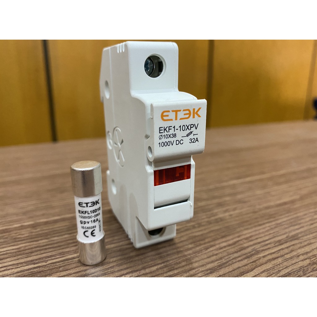 Cầu chì ETEK DC 1000V 16A 32A gắn rail có đèn báo