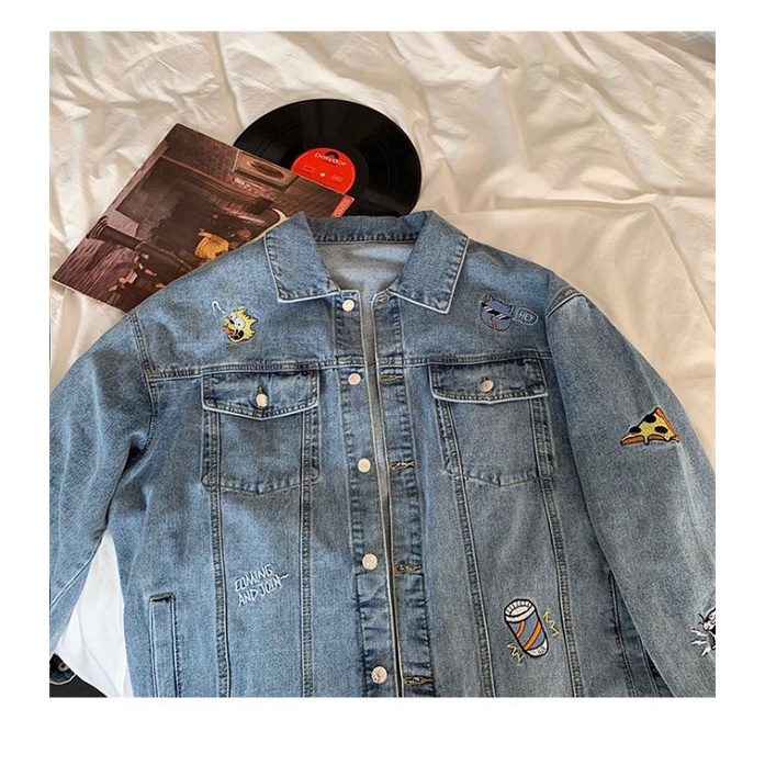 Áo khoác Jeasn Bò Denim Jacket Thêu Hàn Quốc. (thêu 8 chi tiết)