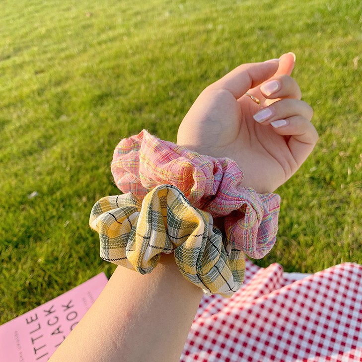 Scrunchies Cột Tóc Vải Hoa Caro Mix Nhiều Họa Tiết Cute Hot Trend