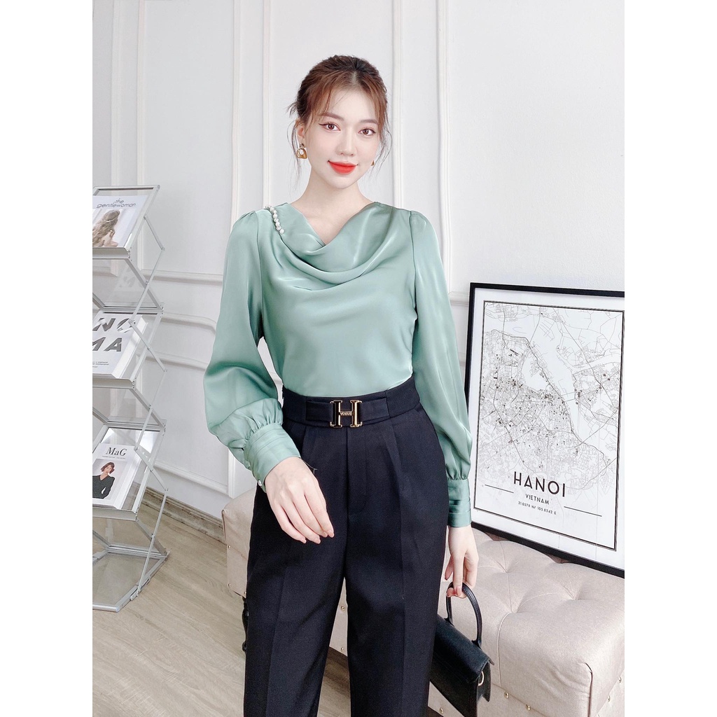 Áo sơ mi lụa tay bồng Odelia, cổ đổ phong cách hiện đại - A6530
