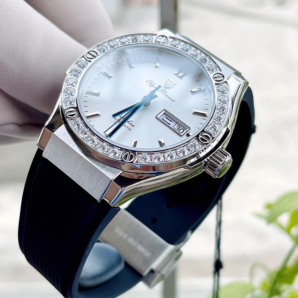 Đồng hồ nam Olym Pianus OP990-45 chính hãng - Dây cao su, mặt trắng, vỏ trắng