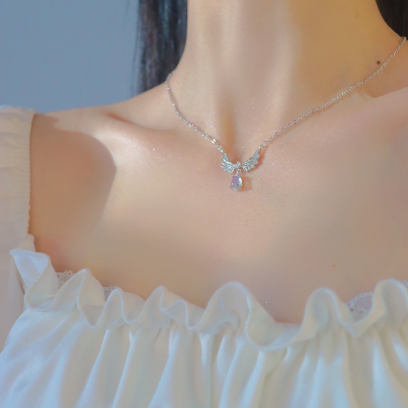 Vòng cổ Hợp Kim Mặt Hình Cánh Thiên Thần Đính Đá Mặt Trăng Thời Trang Cho Nữ