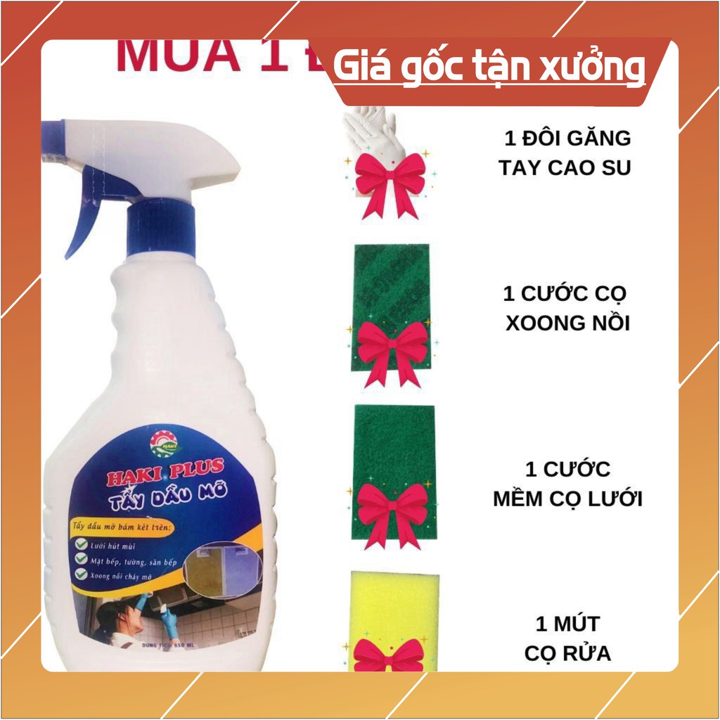 Tẩy dầu mỡ HAKI tẩy sạch dầu mỡ cứng đầu trên máy hút mùi, bếp gas, bếp từ, tường bếp, xoong chảo