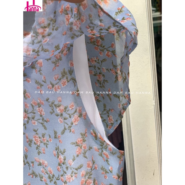 [HANNA] Đầm bầu dáng suông fom dài dễ thương cho mẹ trẻ vải voan 2 lớp mềm mát mùa hè có size 40-78kg