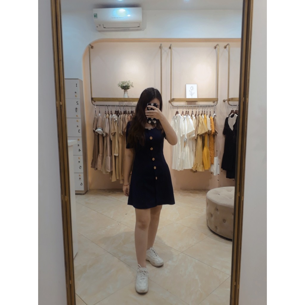 (Có ảnh thật) Đầm dáng xòe cổ U phối 6 nút hot trend Hàn Quốc, vải thun co giãn phù hợp mọi vóc dáng | BigBuy360 - bigbuy360.vn