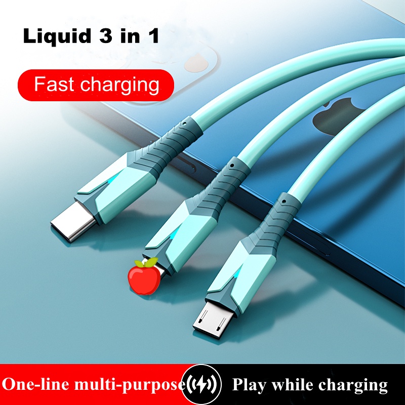 Cáp Sạc USB 3 Trong 1 Có Đèn Led Xanh Dương Cho Micro Type C I Pon