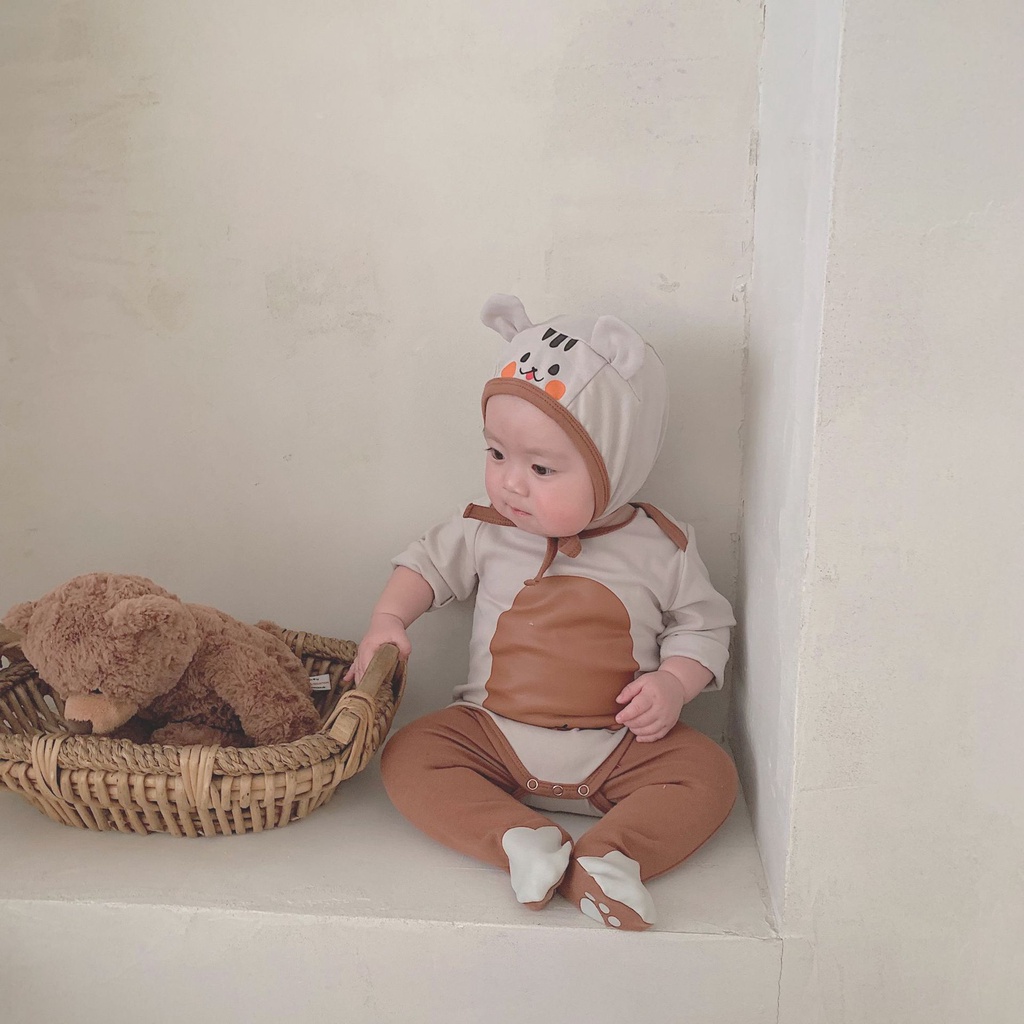 Bộ Dài Tay Bé Trai, Bé Gái, Bộ Thu Đông Cho Bé Hình Thú Cưng Kèm Mũ Size Từ 5-11kg