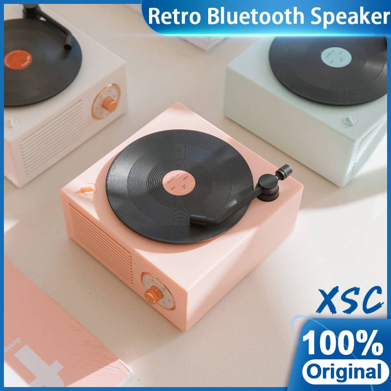 Retro Bluetooth Wireless Speaker Nostalgic Record Player bluetooth speaker rotating mini cd can remove Desktop Wireless Multi-function Mini Portable Speaker Creative Birthday Gift XSC Audio