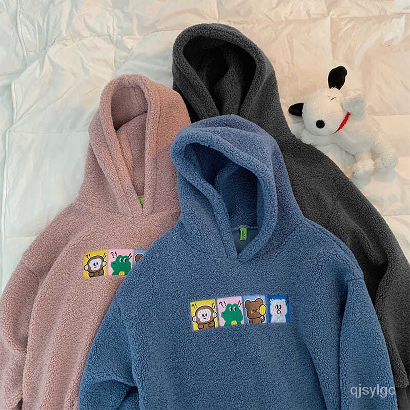 Áo Hoodie Len Lông Cừu Phối Nhung Dày Dáng Rộng Thời Trang Mùa Đông Cho Nam Và Nữ | BigBuy360 - bigbuy360.vn