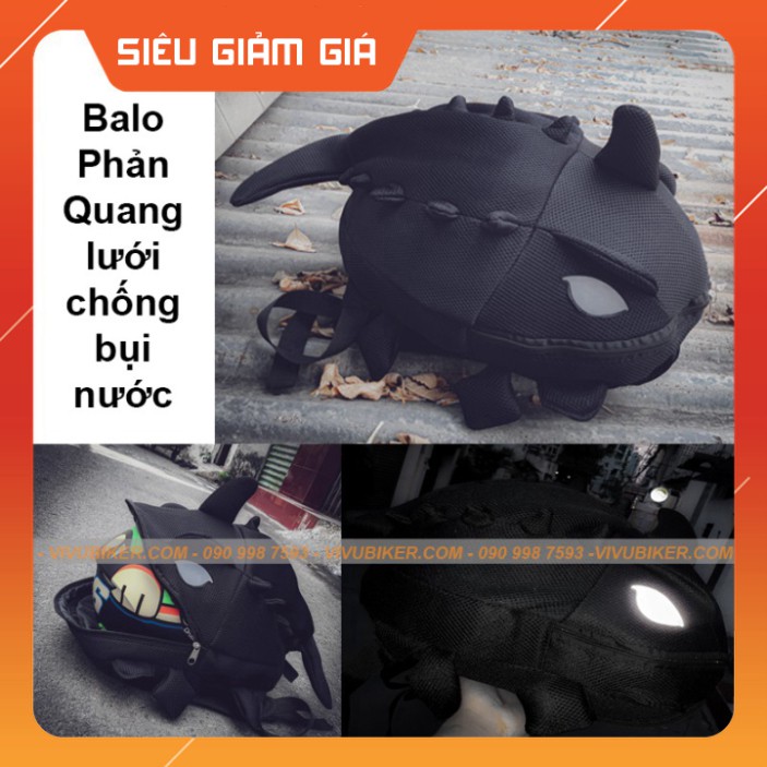 KHO SG- Balo đựng mũ bảo hiểm Fullface, mũ 3/4 hình Khủng Long loại lưới, mắt phản quang cao cấp phiên bản mới nhất