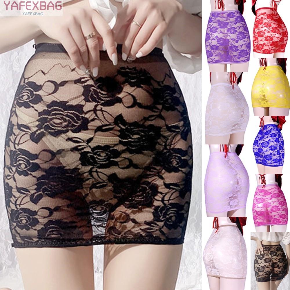 See Through Sexy Nightclub Women Micro Mini Hip Skirt Transparent Hollow Lace Ultrashort Skirts
