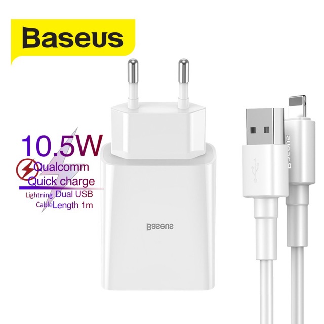 Bộ sạc Baseus Speed Mini nhanh 2 cổng USB to lightning Nhỏ gọn du lịch tiện lợi