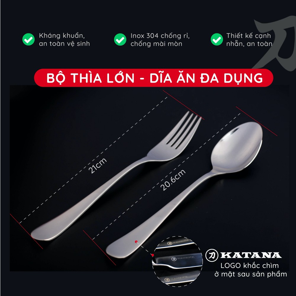 Set 8 món bàn ăn cao cấp inox 304 KATANA (4 thìa súp + 4 dĩa ăn) - chống bám vân tay Elegance - VTK283