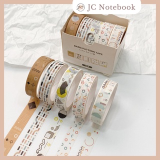 Hộp 5 Cuộn Washi Tape Hoạ Tiết - Băng Keo Masking Tape Confetti Vintage Trang trí sổ Bullet Journal