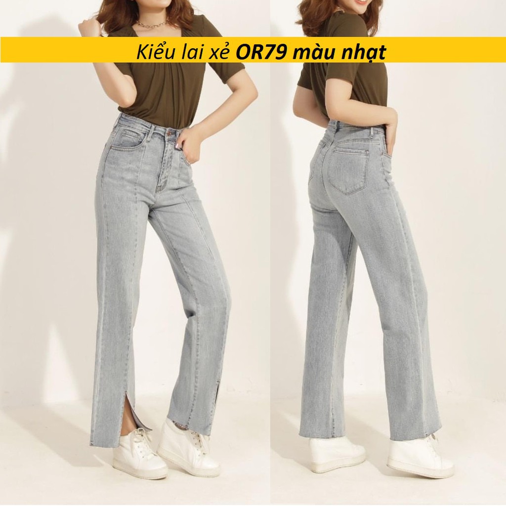 Quần jeans ống rộng Simple lai xẻ OR79