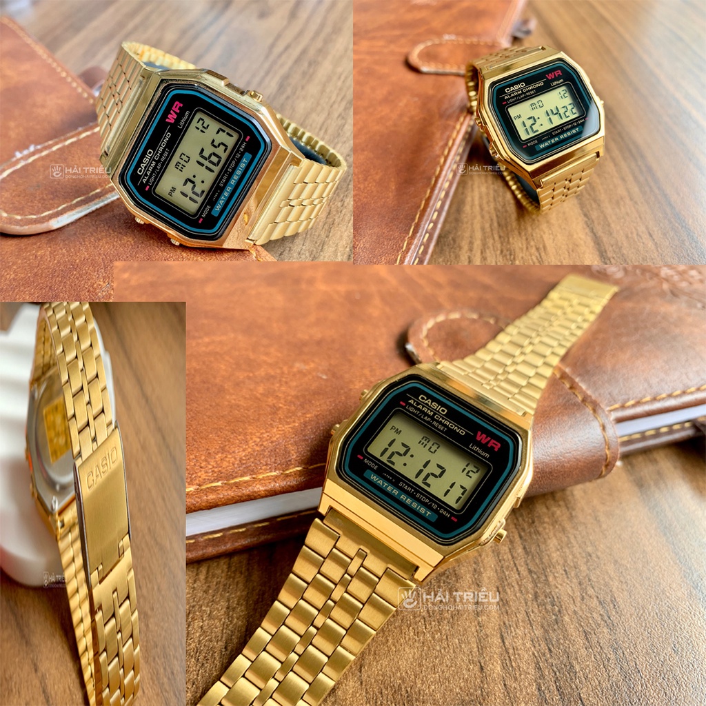 Đồng hồ nam nữ Casio điện tử A159WGEA-1DF dây kim loại chính hãng