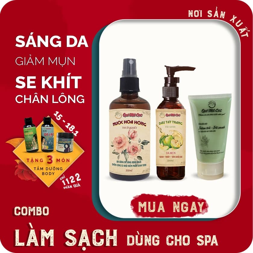 COMBO SẠCH MỤN CHUẨN SPA: SỮA RỬA MẶT TRÀ XANH, DẦU TẨY TRANG, TONER QMC (HANDMADE)