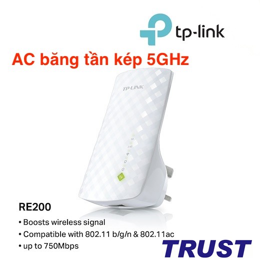 TP-Link AC 750Mbps Bộ mở rộng sóng Wifi Tăng cường vùng phủ Wifi - RE200 - Hàng Chính Hãng