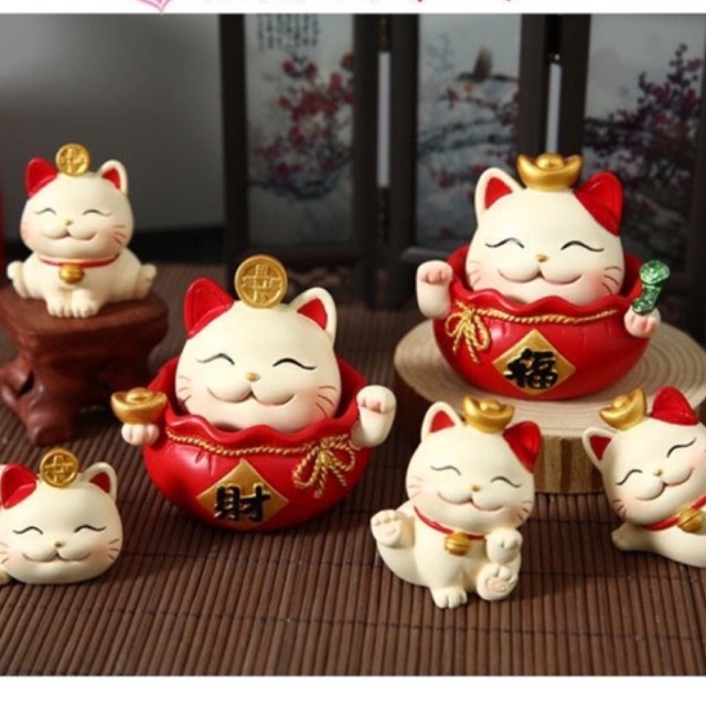 MÈO THẦN TÀI 5cm, 7cm MÈO MAY MẮN dùng trang trí bàn làm việc, kệ tủ, ô tô