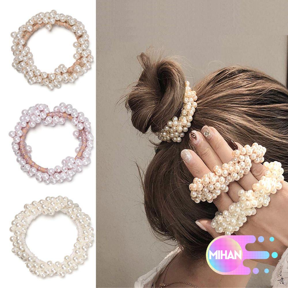 Dây cột tóc co giãn đính hạt ngọc trai giả thời trang xinh xắn