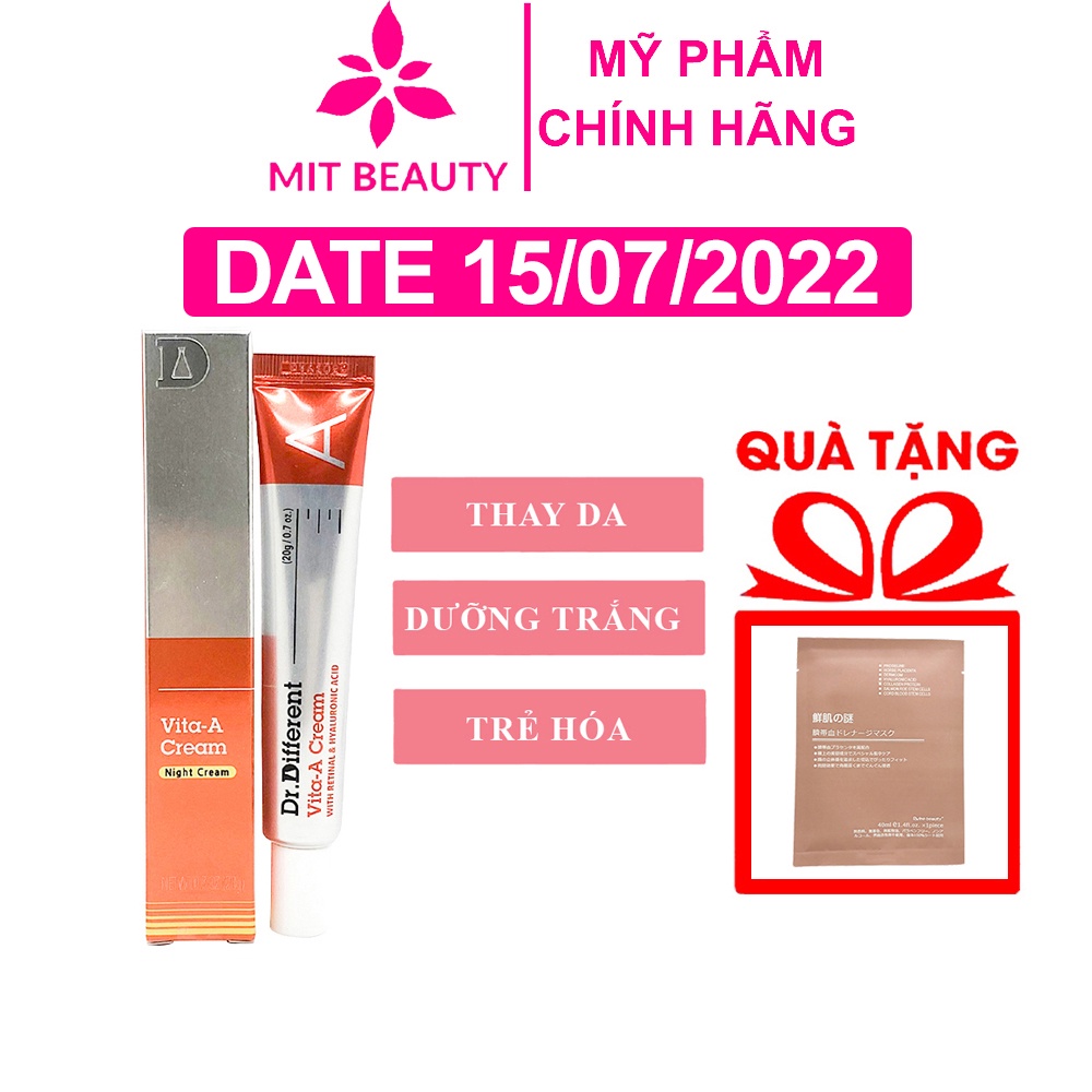 Kem Retinal 0.05% Dr.different Vita A Cream Forte 20gr Hàn Quốc Mit Beauty dưỡng da căng bóng trả lại thanh xuân