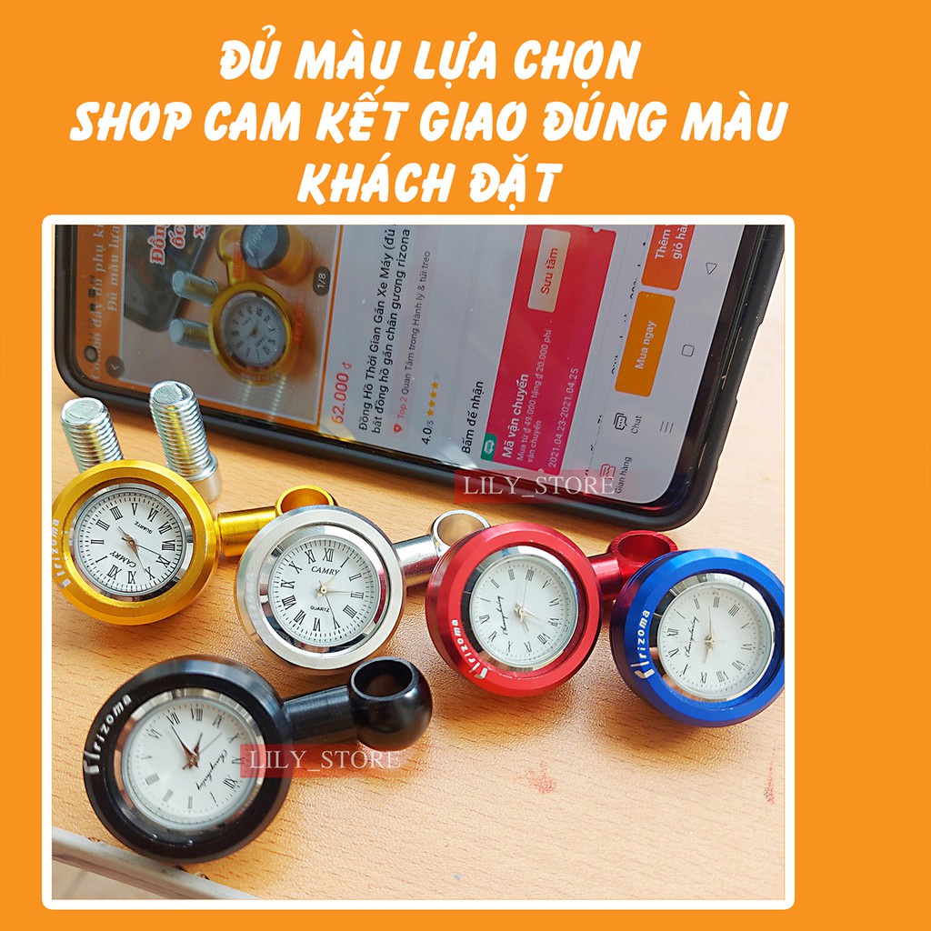Đồng Hồ Gắn Chân Kính Xe Máy Chống Nước + Tặng Kèm Ốc 10 Ly Zen Thuận