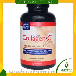 Super Collagen + C 6000mg collagen type 1&3, 250 viên chống lão hóa, giảm thiểu nếp nhăn