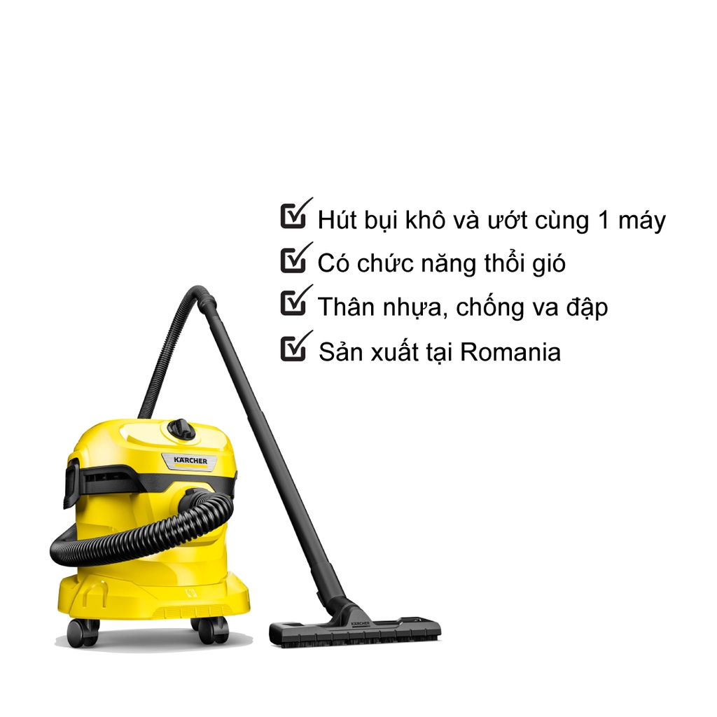 [Mã ELHAMS5 giảm 6% đơn 300K] [Karcher WD2 Plus V] Máy hút bụi khô và ướt Karcher WD 2 Plus V (new 2022)