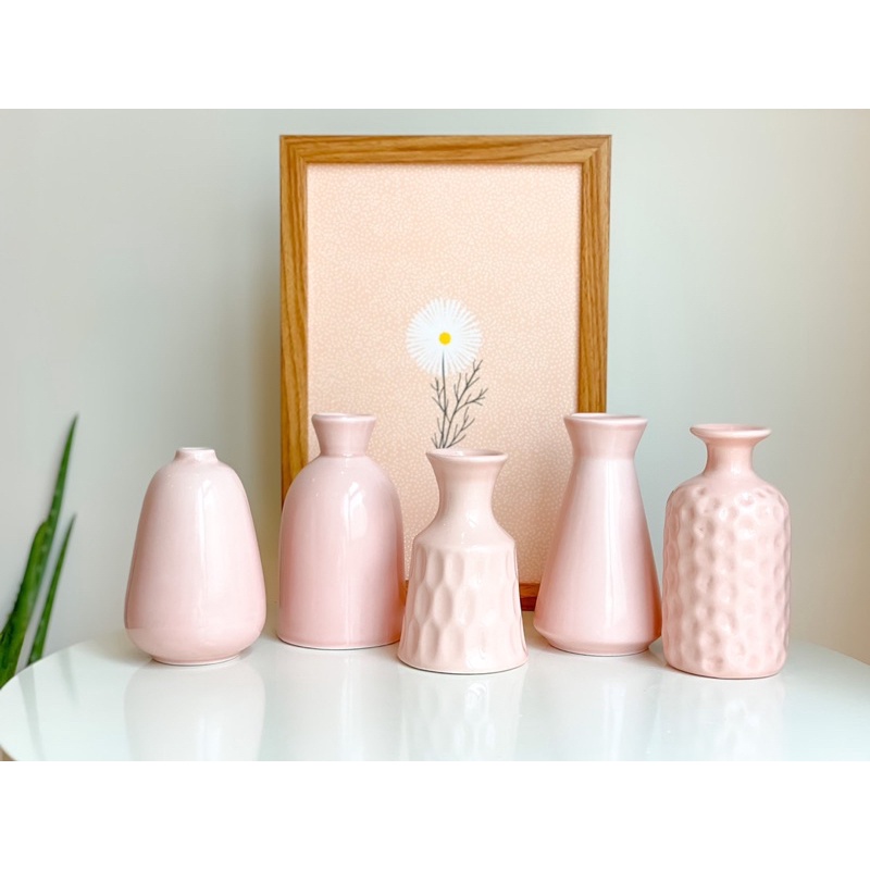 Lọ Hoa Mini Men bóng decor màu Hồng Pastel nhẹ nhàng Bình Hoa Gốm sứ Bát Tràng nhiều mẫu