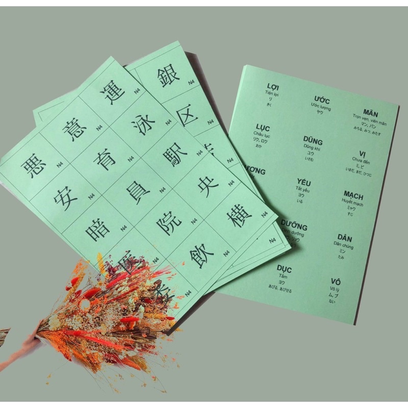 Bộ Flashcard 2136 Kanji N5 - N1 thường dùng trong tiếng Nhật kích thước 4 x 4.5