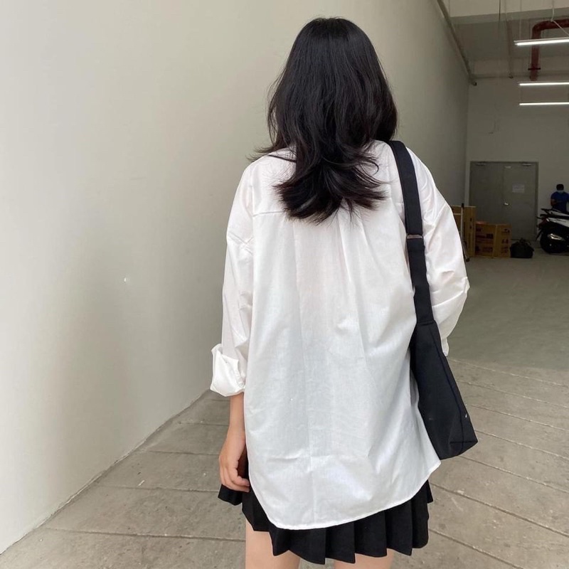 Áo sơ mi trắng basic vạt bầu dáng rộng oversize