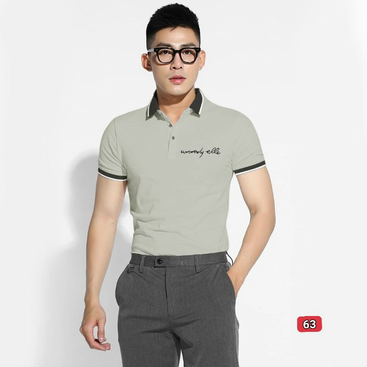 Áo thun có cổ nam cao cấp màu xanh, áo polo họa tiết thiết kế trẻ trung,thoải mái khi mặc-Black fashion shop-at63
